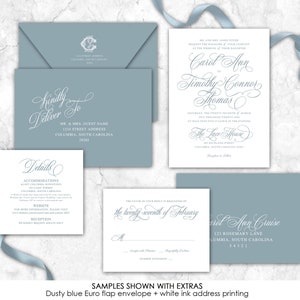 Script Wedding Invitation, Dusty Blue, ANY COLOR