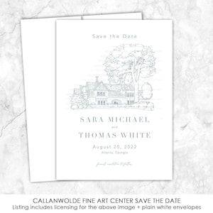 Callanwolde Fine Art Center Save the Date, DeKalb County, Georgia, Atlanta, Venue Save the Date, Custom Venue, line drawing, custom etching