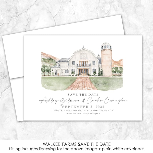 Walker Farms Save the Date, Lindon, Utah, Save the Date, Custom Venue, Watercolor Painting, Custom Watercolor, farm