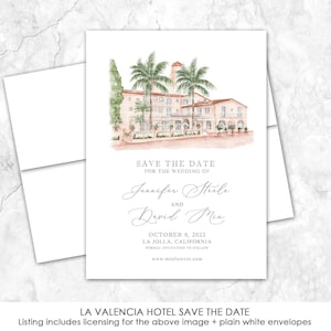 La Valencia Hotel Save the Date, La Jolla, San Diego Save the Date, Custom Venue, Watercolor Painting, Custom Watercolor, California