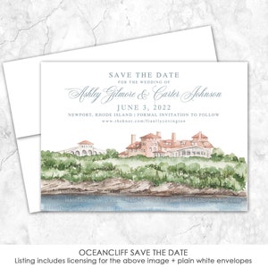 OceanCliff Save the Date | Newport, Rhode Island | Ocean Cliff venue watercolor painting for save the dates or wedding invitations