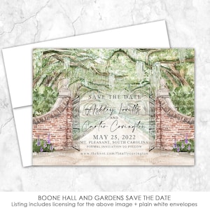 Boone Hall and Gardens Save the Date | Mount Pleasant, South Carolina wedding | Avenue of the Oaks watercolor | Spanish Moss Save the Date