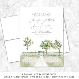 Pen Ryn Waterfront, Save the Date, Save the Date, Custom Venue, Watercolor, Pennsylvania, Mansion