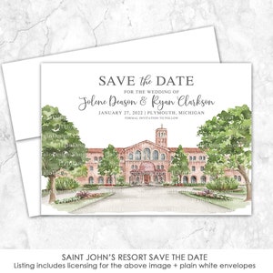 Saint Johns Resort Save the Date, Michigan Save the Date, Custom Venue, Watercolor Painting, Custom Watercolor, Plymouth