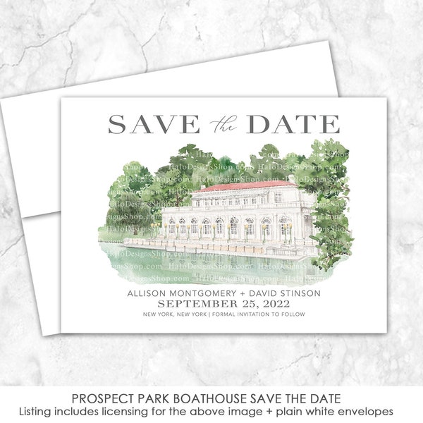 Prospect Park Boathouse, Brooklyn Boathouse Save the Date, New York, Venue Save the Date, Watercolor Painting, Custom Watercolor