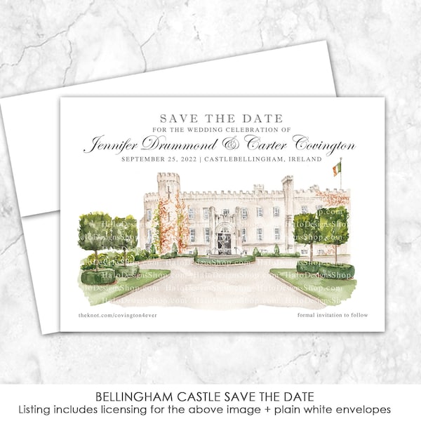 Bellingham Castle  Save the Date, Estate Venue Save the Date, Castle, Custom Venue, Watercolor Painting, Custom Watercolor, Ireland, Irish