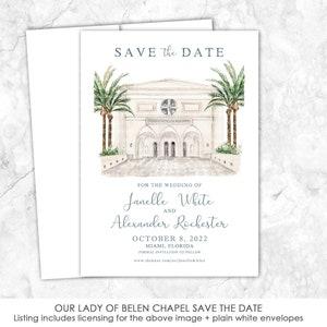 Our Lady of Belen Chapel Save the Date, Miami Estate Venue Save the Date, Custom Venue, Watercolor Painting, Custom Watercolor