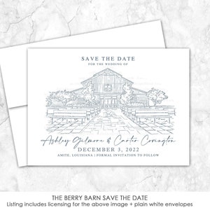 The Berry Barn, Berry Farm, Save the Date, Venue Save the Date, Custom Venue, Watercolor Painting, Custom Watercolor, Amite, Louisiana