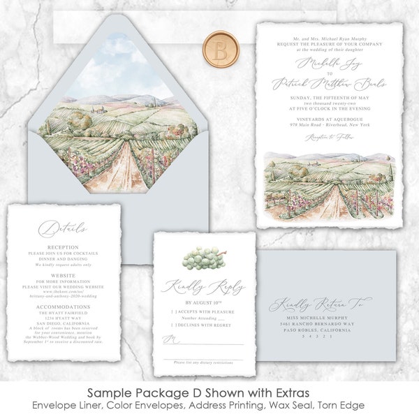 Vineyard Wedding Invitation, custom venue wedding invitation, vineyard wedding, Napa, Temecula, Tuscany, wine country