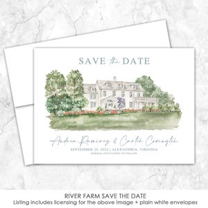 River Farm Save the Date, Virginia, Destination, Venue Save the Date, Custom Venue, Painting, Watercolor, Alexandria
