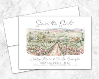 Vineyard Save the date, vineyard wedding Save the Date, wine country, Custom Venue, Watercolor, Napa, Temecula, Italy, Tuscany, winery,