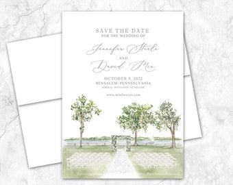 Pen Ryn Waterfront, Save the Date, Save the Date, Custom Venue, Watercolor, Pennsylvania, Mansion
