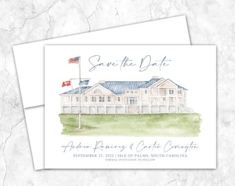 Citadel Beach Club Save the Date, Isle of Palms, South Carolina, Destination, Venue Save the Date, Custom Venue, Painting, Watercolor