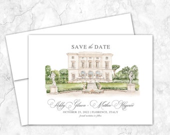 Hotel Villa Cora, Florence Save the Date, Italy, Italian, Destination, Venue, Watercolor Venue Illustration