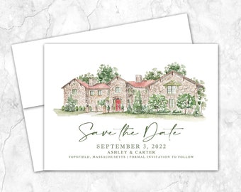 Willowdale Estate Save the Date, Topsfield Massachusetts, Estate Venue Save the Date, Custom Venue, Watercolor Painting, Custom Watercolor