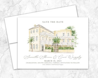 William Aiken House Save the Date, Charleston Save the Date, Custom Venue, Watercolor, Charleston, South Carolina