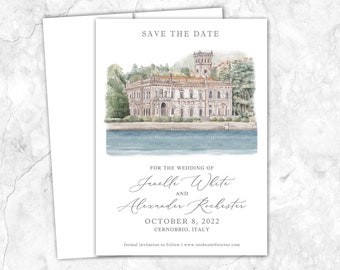 Villa Erbo Save the date, vineyard wedding Save the Date, Custom Venue, Watercolor, Lake Como, Italy, Cernobbio