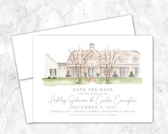 Burlington Plantation Save the Date, Virginia, Destination, Venue Save the Date, Custom Venue, Painting, Watercolor