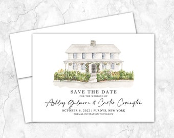 Purdy's Farmer and the Fish Save the Date, New York, Save the Date, Custom Venue, Watercolor Painting, Custom Watercolor, venue illustration