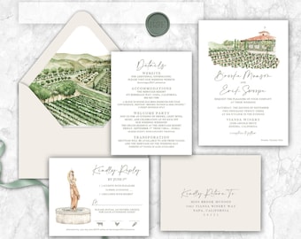 Viansa Winery, Vineyard Wedding Invitation, custom venue wedding invitation, vineyard wedding, Sonoma, Napa, Temecula, Tuscany, wine country