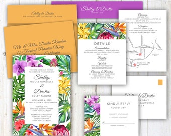 Colorful Tropical Wedding Invitation, Hawaiian, destination, Destination wedding invitations, mexico, florida, beach