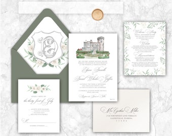 Dromoland Castle Wedding Invitation, Ireland, custom venue wedding invitation, Venue wedding invitation, Irish wedding