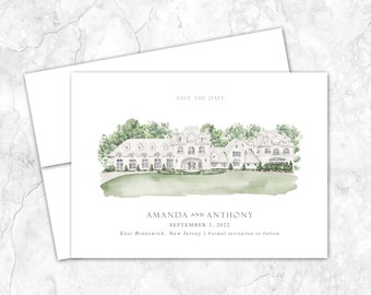 Park Chateau Estate and Gardens Save the Date, Venue Save the Date, Custom Venue, Watercolor Painting,  East Brunswick, New Jersey