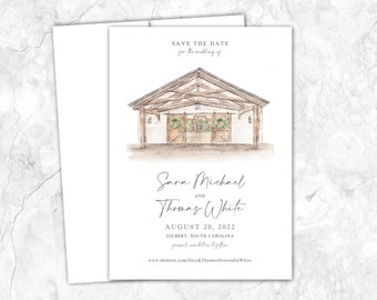 Southern Oaks Chapel Save the Date, Gilbert, South Carolina, Venue Save the Date, Custom Venue, Painting, Watercolor
