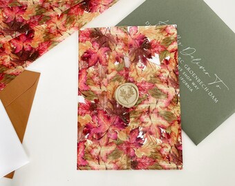 Fall Leaves Vellum Invitation Wrap, Full Coverage, for 5x7 invitation, fall vellum jacket, wrap, DIY wedding invitations, autumn,
