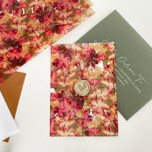 Fall Leaves Vellum Invitation Wrap, Full Coverage, for 5x7 invitation, fall vellum jacket, wrap, DIY wedding invitations, autumn,