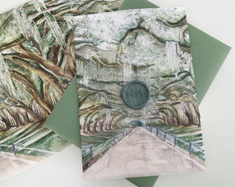 Avenue of the Oaks Vellum Invitation Wrap, Oak Tree vellum jacket, wrap, wedding invitations, Spanish Moss, Boone Hall, Wormsloe, Live oak