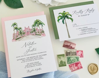 Don Cesar Wedding Invitation, St. Pete Beach, Florida, venue wedding invitation, custom painted wedding venue, Florida hotel, resort wedding