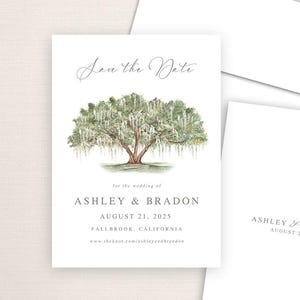 Live Oak Tree Save the Date | hand-painted tree for save the dates or invitations | Spanish Moss Live Oak | low country Southern wedding