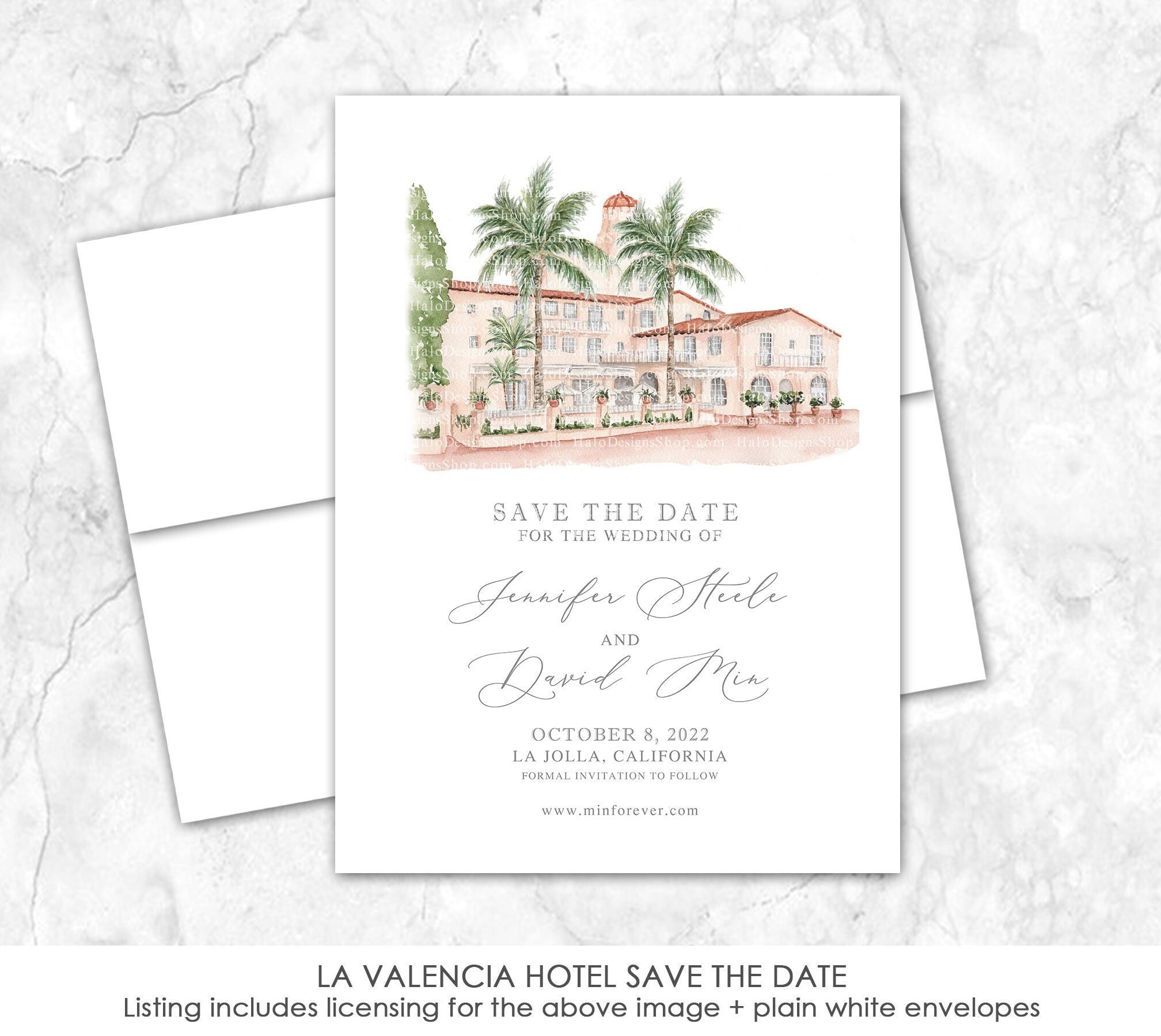 La Valencia Hotel Save the Date, La Jolla, San Diego Save the Date, Custom Venue, Watercolor Painting, Custom Watercolor, California