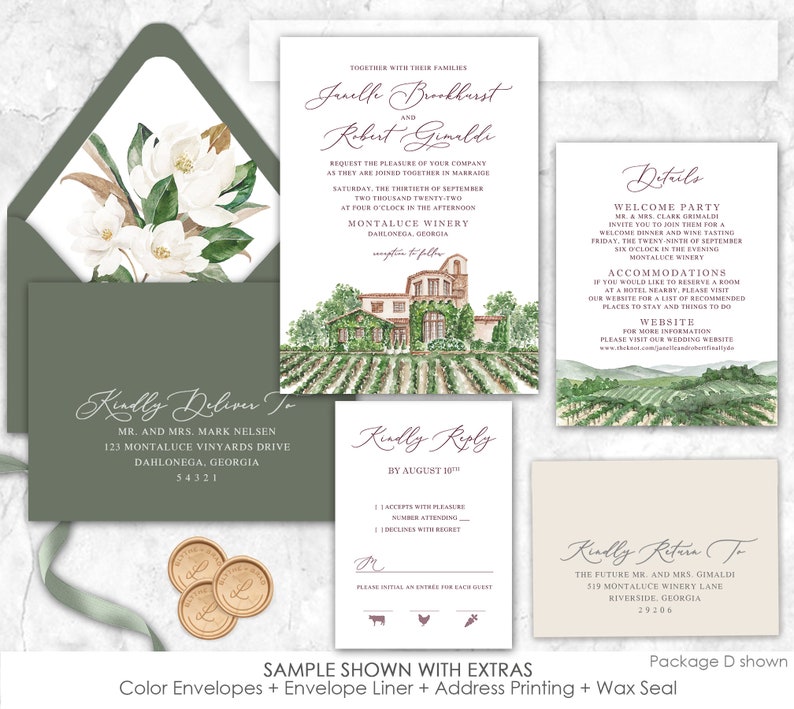 Vineyard Wedding Invitation, Classic wedding, simple, vineyard, wedding invitation, chateau, winery, napa, temecula, wine country, burgundy image 9