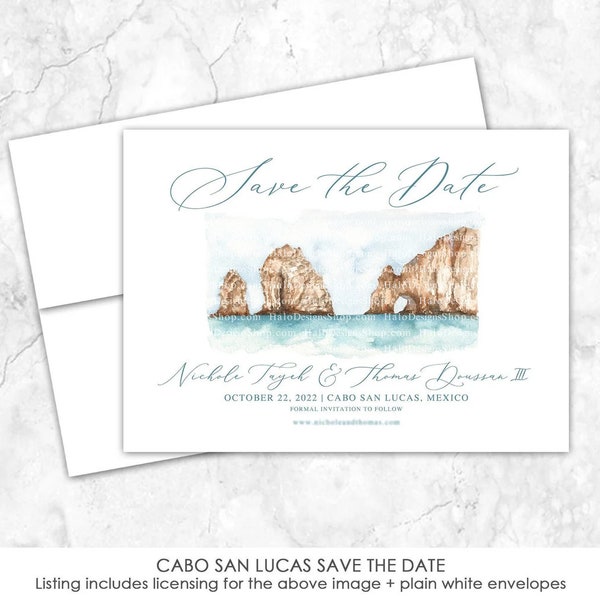 Cabo San Lucas Save the Date, Mexico Save the Date, Destination, Venue Save the Date, Custom Venue, Watercolor Painting, Custom Watercolor