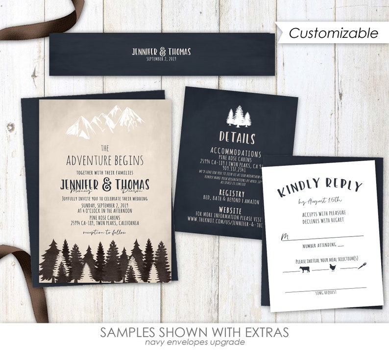 Forest Watercolor Wedding Invitations, pine tree wedding, wedding invites, wedding invitation, greenery, mountain, forest, green image 9