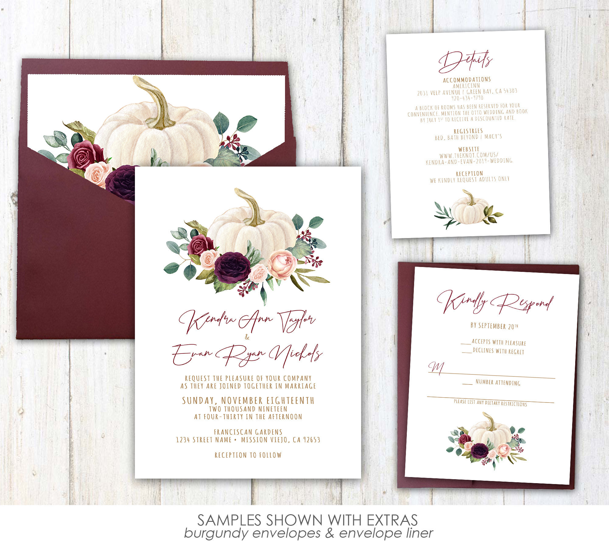 Burgundy Pumpkin Fall Wedding invitation white pumpkin Fall Etsy