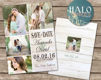 Rustic Save the Date Card - printable card, postcard, white wood planks, beach, mountain