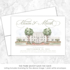 Park Savoy save the date | Florham Park, New Jersey | venue watercolor painting for save the dates or wedding invitations