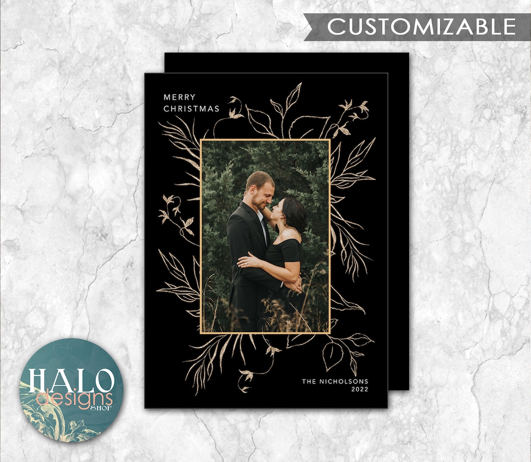 Black and Gold Photo Christmas Card, Christmas Card, Merry Christmas ...