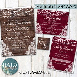 Rustic Lace Wedding invitation, ANY COLOR, Rustic Wedding invitation, rustic invitations image 2