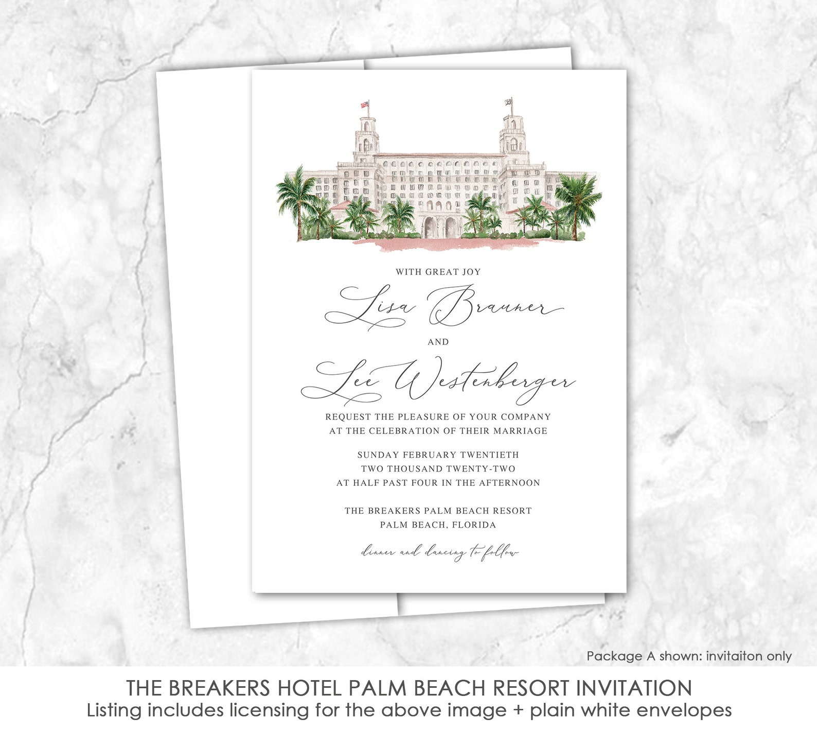 The Breakers Hotel Palm Beach Wedding Invitation Custom Venue Etsy