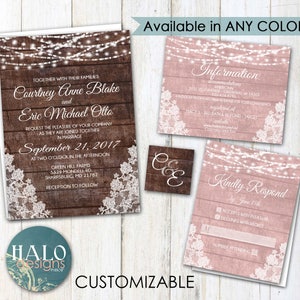 Rustic Lace Wedding invitation, ANY COLOR, Rustic Wedding invitation, rustic invitations image 5