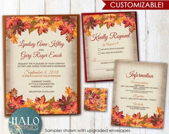 Rustic Fall Leaves Wedding Invitation