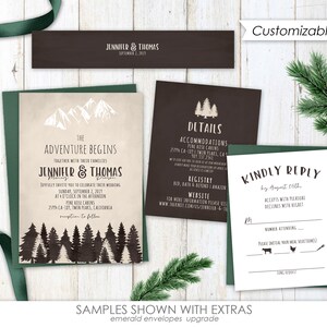 Mountain Wedding Invitations, forest wedding invitation, pine tree, wedding invites, greenery, mountain, forest, green, watercolor image 5