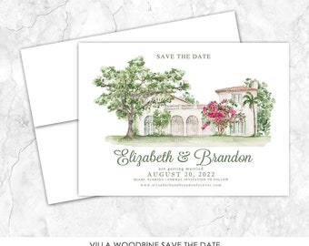 Villa Woodbine  Save the Date, Miami Estate Venue Save the Date, Custom Venue, Watercolor Painting, Custom Watercolor