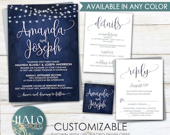 Navy Wedding Invitation, ANY COLOR, Navy wedding invite, navy wedding invitations, blue wedding, blue invitation