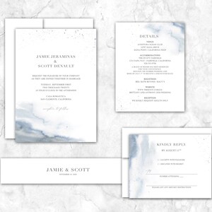 Watercolor Wedding Invitations, beach wedding, dusty blue wedding, wedding invites, wedding invitation, steel blue, blue & grey image 2