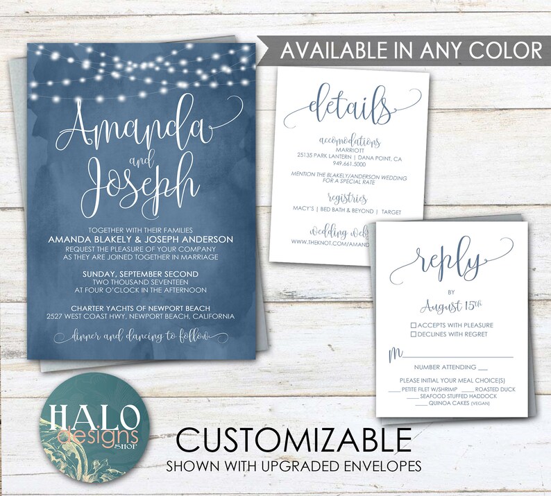 blue wedding slate blue dusty blue wedding invite ANY COLOR Dusty Blue Wedding Invitations navy wedding steel blue wedding